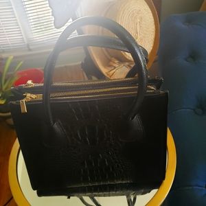 Suede and croc embossed satchel